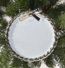 Pottery Barn AS-IS Christmas Tree Ornament Silver Bow Round Rope Photo Frame