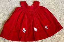 Vintage Red Cotton Velvet Sleeveless Christmas Holiday Dress Girl Size 24 months