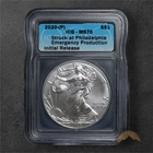 2020-(P) American Silver Eagle $1 - ICG MS70 Emergency Prod. Initial Release