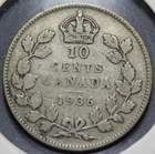 1936 Canada King George V Silver 10 Cents Coin