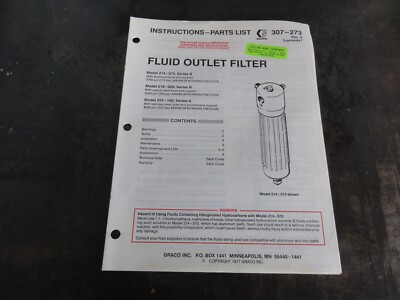 GRACO 214-570 218-029 223-160 Fluid Outlet Filter Instructions Parts List Manual