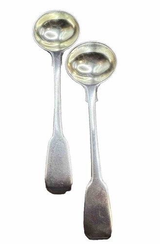 Pair ENGLISH GEORGIAN STERLING SILVER SALT/CONDIMENT SPOONS, LONDON 1809 - Picture 2 of 8