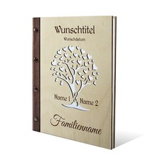 Personalisiertes Stammbuch Birkensperrholz Holz Leder A5 - Herzbaum