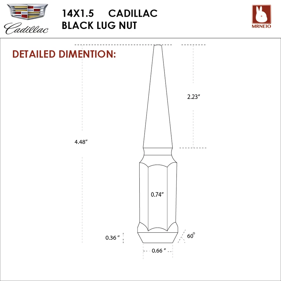 24件装凯迪拉克ESCALADE/SRX/XT5/XT6 14X1.5黑色ACORN SPIKE LUG NUTS+KEY — 第 2/3 张图片