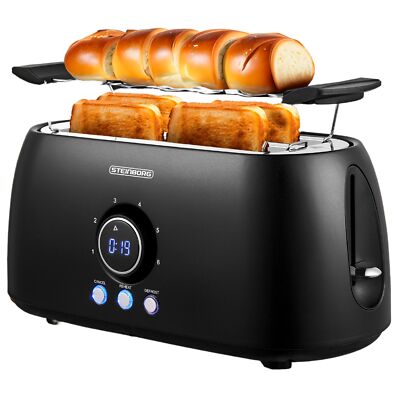 Edelstahl Toaster 4 Scheiben Brötchenaufsatz Toastautomat Krümelschublade
