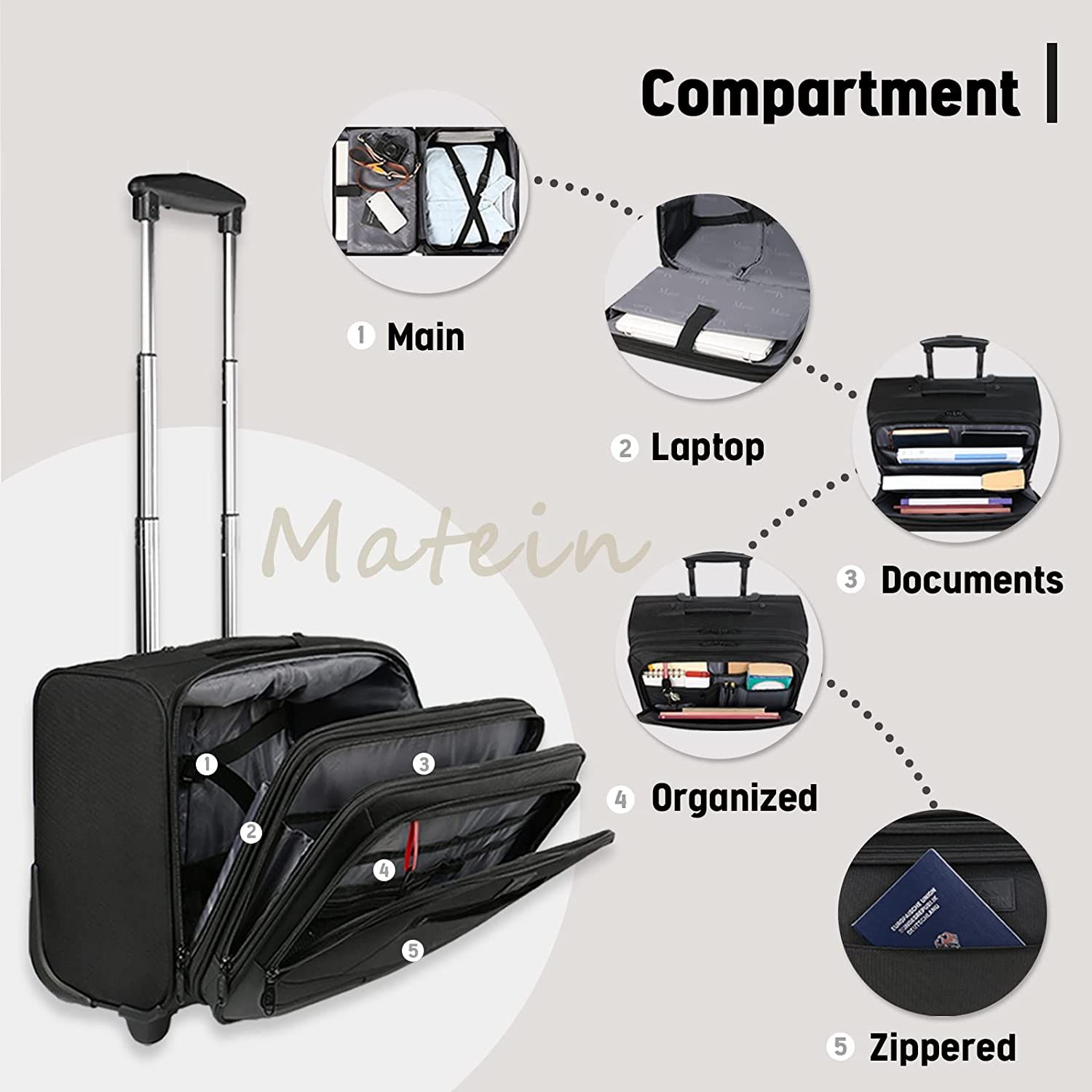 MATEIN Rolling Laptop Bag, 17 inch Wheeled Briefcase for Men Women