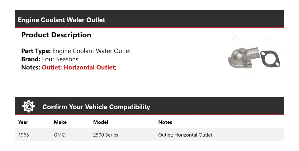 Salida de agua de refrigerante del motor serie 2500 GMC 1965 4 estaciones Foto 2 de 4