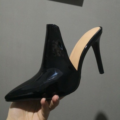 Sandalias de tacón alto para mujer Mules sandalias de charol punta puntiaguda zapatos sin cordones - Imagen 9 de 12