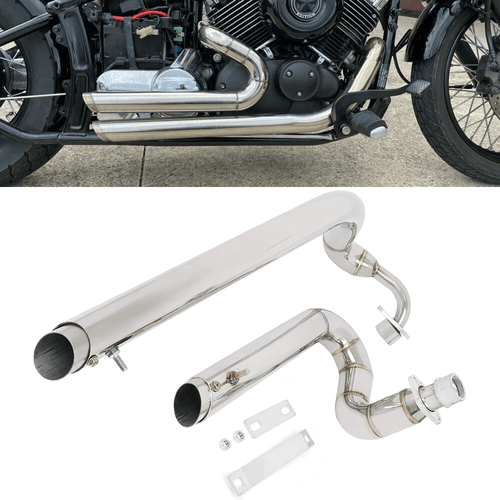 Shortshots Staggered Exhaust Pipes Chrome For Yamaha V Star 650 XVS650 Dragstar - Picture 1 of 8