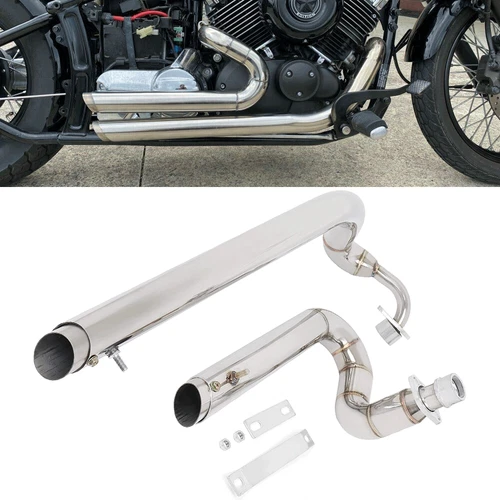 Shortshots Staggered Exhaust Pipes Chrome For Yamaha V Star 650 XVS650 Dragstar