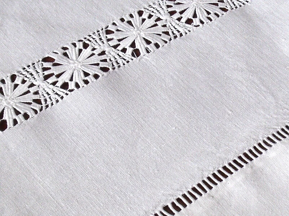 ancien drap blanc en fil brodé " G S " 295  x 230 - Photo 4/4