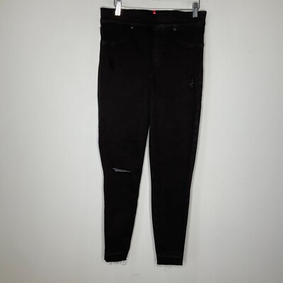 Spanx Vintage Distressed Ankle Skinny Jeans Black Women Size Medium Denim Black
