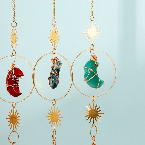 Natural Crystal Point Wire Wrapped Wind Chime Moon Sun Catchers Colgante - Imagen 8 de 21