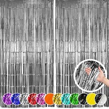 2 Pack Silver Foil Fringe Curtains Silver Tinsel Backdrop Party Curtains Deco...