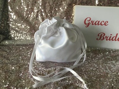 WHITE PLAIN DUCHESS SATIN DOLLY BAG MAID. PROM FLOWER GIRL *UK MADE/SELLER*