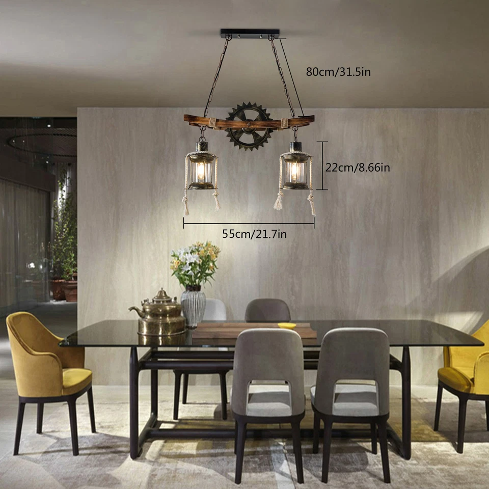 Rustic Wood Chandelier Farmhouse Loft Retro Pendant Light Ceiling Fixture Lamp - Image 2 of 4