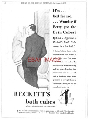 1929 Reklame für ''RECKITT'S'' Badewürfel Original Art Deco Ära Druck Ad 741/75