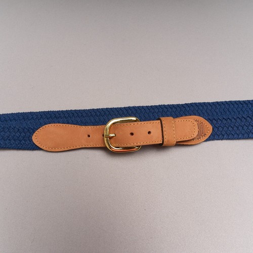 Zep-Pro Mens 38 Stretch Woven Belt Blue Braided Leather Trim - Picture 2 of 11