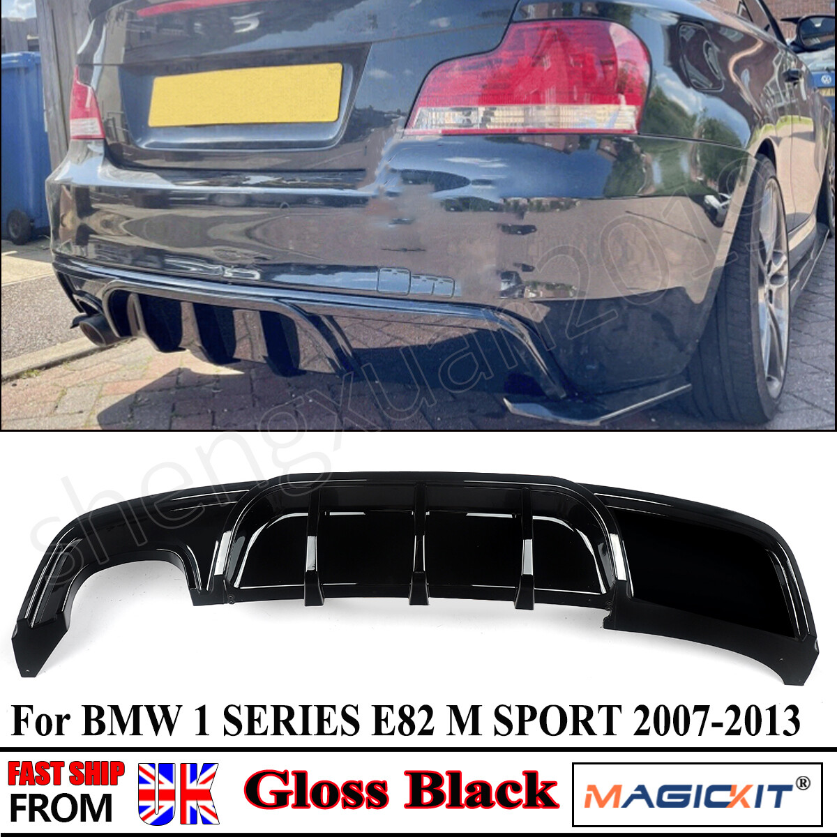 Rear Diffuser Lip Gloss Black Spoiler for BMW 1 Series E82 Coupe M Sport 07-2013