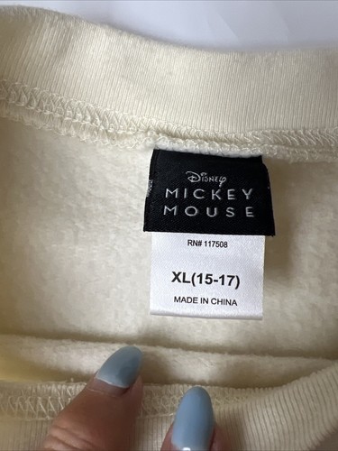 Disney Mickey & Minnie Mouse Sweatshirt XL Cream Retro Theme Nice Sleeve Hits - Picture 5 of 8