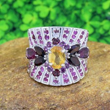 Fancy Yellow Citrine With Multi Color Gemstones Beautiful Women's Stylish Band