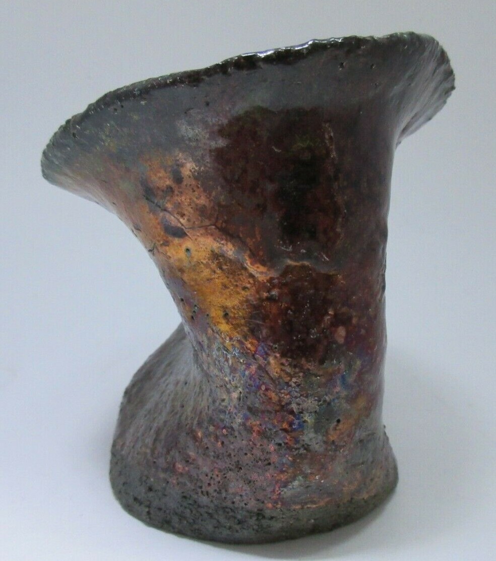 Old Vintage Canadian Studio Art Pottery Raku Style Vase Theresa Marcoux 1977