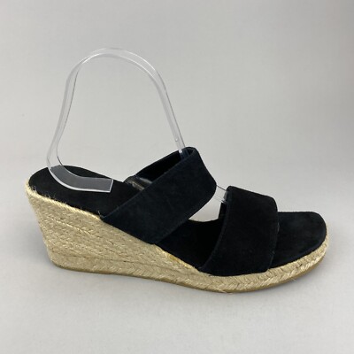 LK Bennett Black Suede Wedge Espadrilles Mule Open Slip On