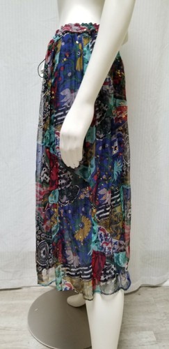 Vintage Semi-Sheer Floral & Gold Print Skirt Hippy Boho Festival - One Size - Picture 8 of 9
