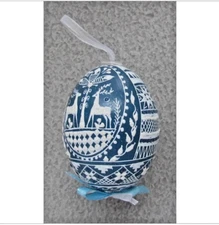 Pysanka Egg Ornament,Raised Wax,Glittered,Made on Empty Hen Shell,Design RW0020