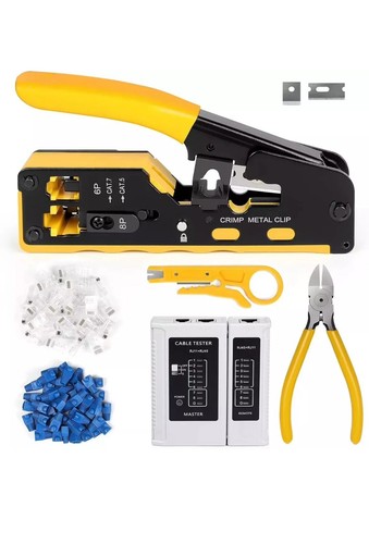 Ethernet Crimp Tool Kit - Cat5/Cat6/Cat7 Network Crimper with Cable Tester, Mini - Picture 2 of 23