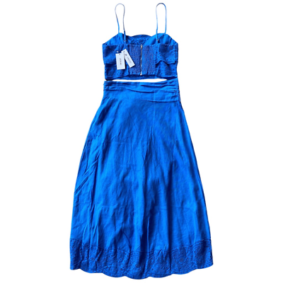 Jason Wu Blue Linen Blend Embroidered Crop Top & Ruffle Jason Wu Blue Linen Blend Embroidered Crop Top & Ruffle
