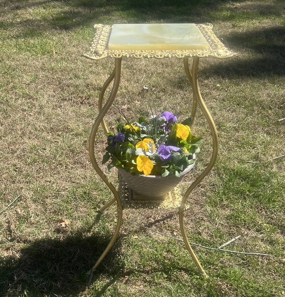 Pedestal de latón vintage del siglo XIX planta de helecho mármol soporte superior arte victoriano Foto 3 de 4