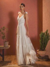 V-neck Wedding Dresses Lace Appliques A-line Bridal Gown Shiny Bride Dresses