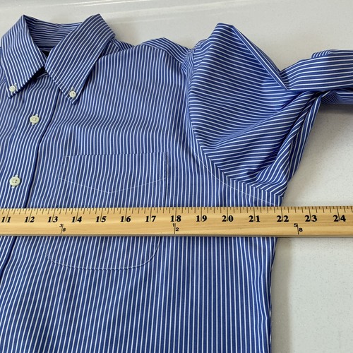 Ralph Lauren LRL Non Iron Button Down Mens Shirt 15 1/2 Striped Blue Cotton Work - Picture 11 of 12