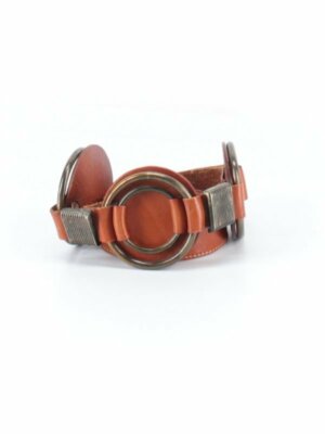 BROWN LEATHER SLING BELT~ Smooth Leather  Brass Rings Accent