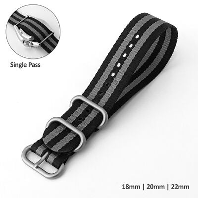 Single Pass Zulu Nato Watch Strap Black Grey Bond Spectre 18mm 20mm 22mm  24mm UK