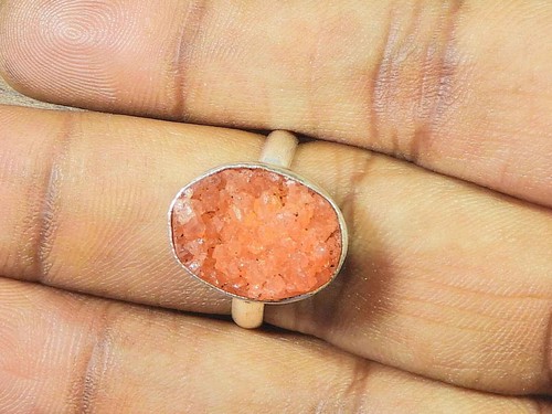 10X14MM Dyed Blue Druzy 925 Sterling Silver Oval Handmade Ring Size US 8