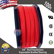 100 FT. 5/8" Red Expandable Wire Cable Sleeving Sheathing Braided Loom Tubing US