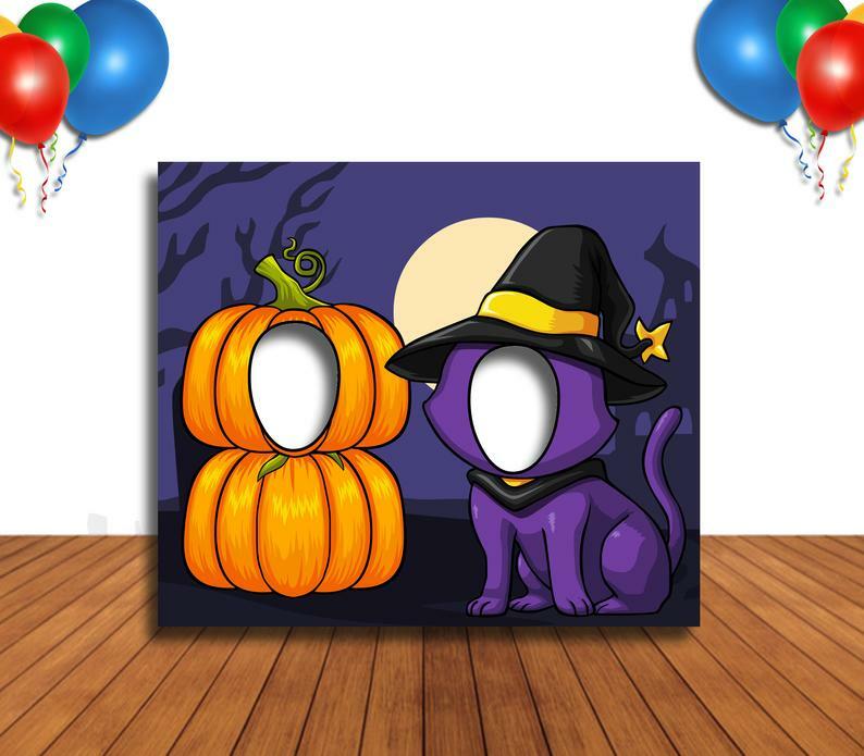 Cat and Pumpkin Cutout, Hole in Face, Party Selfie Photo Prop