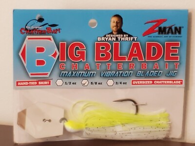 Z-Man Big Blade ChatterBait Max Vibration Jig 5/8oz CBB58-04 Chartreuse / White