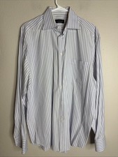 Canali Button Up Shirt Men  s Size 41 16 Dress Gingham Blue Long Sleeve Striped