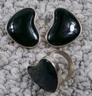 Vintage DTR Jay King Sterling Silver Malachite Heart Earrings & Size 8 Ring Set