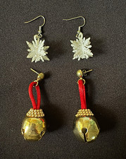 Christmas/Winter snowflake  jingle bell dangle hook earrings set, metal/plastic