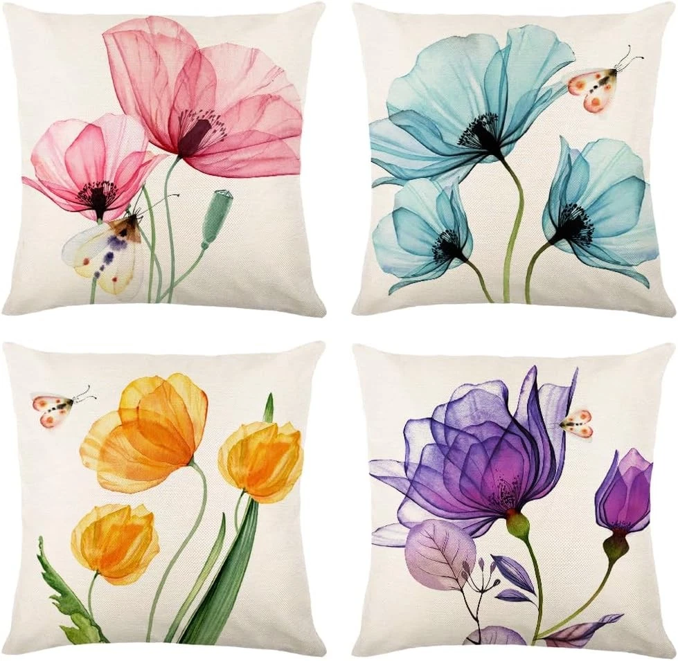 Flower Decorative Throw Pillow Covers 18x18 18 x 18 (Pack of 4), Spring_2