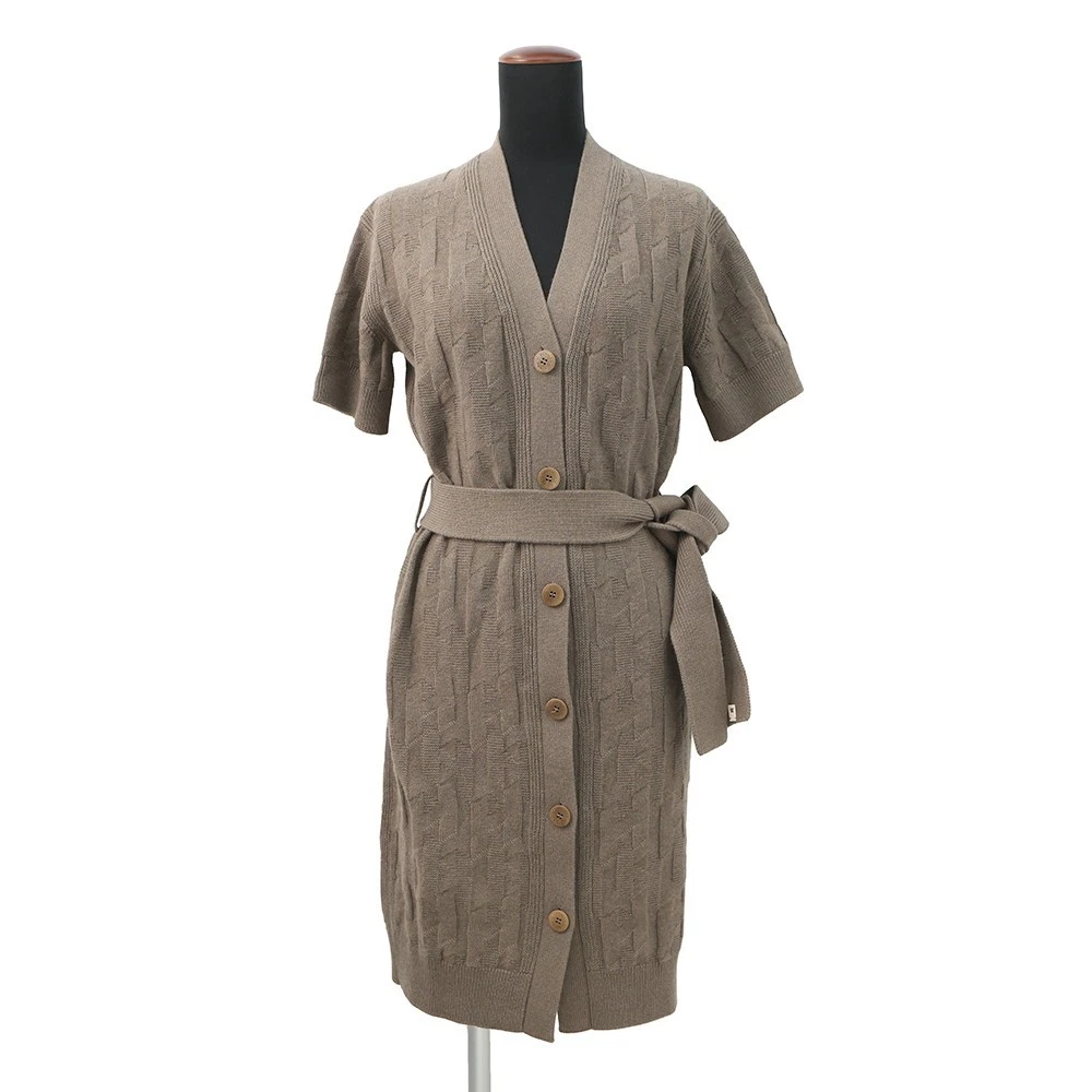 Hermes — HERMES H motif long cardigan Size 36 Wool 100% Brown 4E2522D3