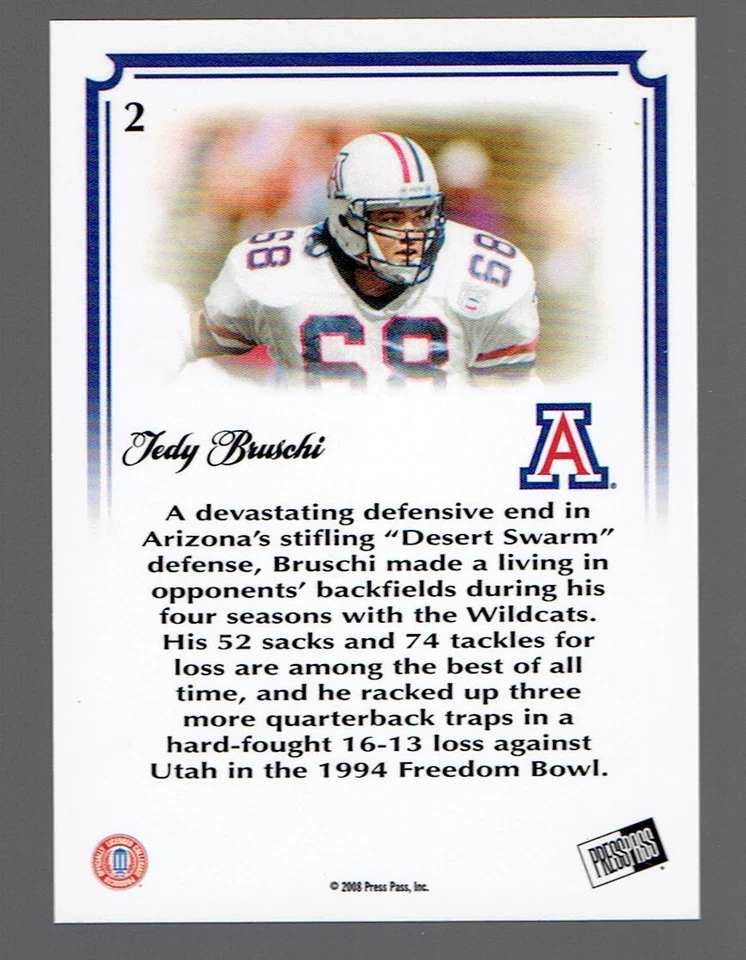 2008 Press Pass Legends Bowl Edition Tedi Bruschi Silver Foil Card 03/75 - Image 2 of 2