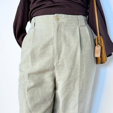 33.5 Waist Vintage 90s Linen Cotton Pants Hight Rise Tapered Minimalist Costal