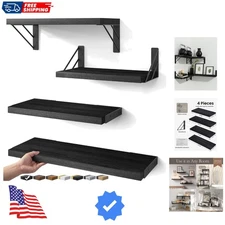 Wall Mounted Floating Shelves, Wood Floating Wall Shelf for Books & Decor, Sm...