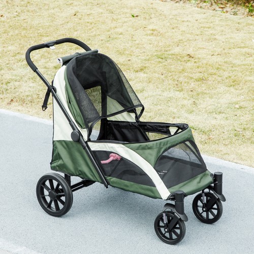 PawHut Foldable Pet Stroller for Large Dogs, Dark Green - Picture 8 of 11