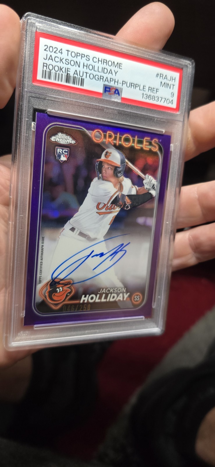 2024 JACKSON HOLLIDAY Topps Chrome ROOKIE AUTO Purple Refractor RAJH /250 PSA 9  view 12